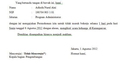Contoh Surat Permohonan Ijin