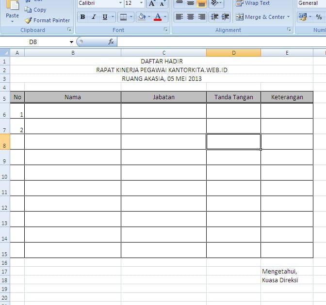 Format daftar hadir peserta rapat membuat form daftar 