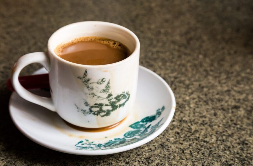 Traditional oriental Chinese coffee in vintage mug and saucer